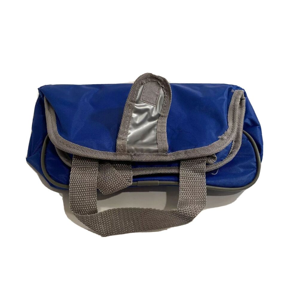 Solid Blue Foldable Lunch Bag Hook & Loop Closure Insulated w zipper compartment